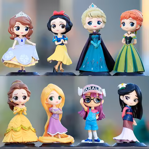 14-16cm Princess Q Posket Snow White Mermaid Cinderella Belle Mulan Jasmine Tinkerbell Aurora PVC Ac