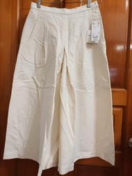 二手寬褲  UNIQLO IDLF系列 女裝棉質寬褲(米白色; 腰圍: 61cm)