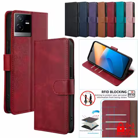Card Slots Holder Magnetic Flip Leather Wallet Case For VIVO IQOO 12 Pro Z8X Z6X Z9 Turbo Neo 9 8 7 