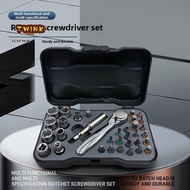 34 in 1 Ratchet Screwdriver Set Including 34 S2 Steel Bits for Household Repairs
