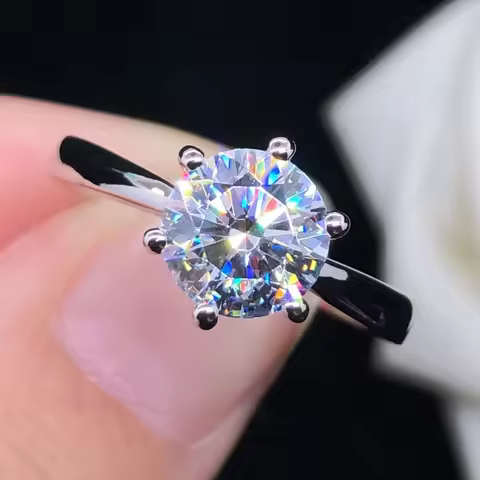 Solid 14K White Gold 0.3-3 Ct 4.0-9.0 mm D Color Moissanite Diamond Engagement Rings AU585 Wedding R