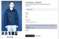 Tellason Coverall jacket 黑色 日本 13.5oz 布邊 丹寧 美國製 全新 L號