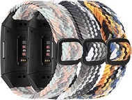 Elastic Braided Solo Loop Band Compatible with Fitbit Charge 4 / Fitbit Charge 3, Stretchy Straps Nylon Sport Wristband for Women Men, 3 Packs