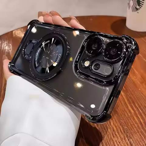 For OPPO Reno 14 13 Pro 14F 13F Case Transparent Electroplating Bracket TPU Anti-fall Cover For OPPO