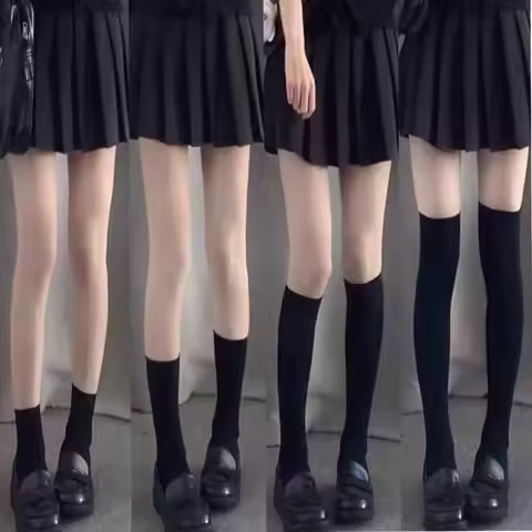 Solid Color Black White Long Socks Women Stockings JK Girls Thigh High Stockings Velvet Breathable K