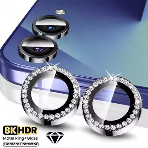 Luxury Crystal Diamond Matel Ring Camera Glass Protectors For Samsung Z Flip 7 Flip7 5G Lens Cap On 