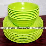 MELAMIN SET SAJI ISI 12 PCS DIANTARANYA 6 PIRING DAUN BELAH ULIR DAN 6 MANGKUK SAYUR ULIR 7INCH