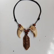 Ethnic Tribal Fang Necklace - Handmade Resin Fang Necklace with Carved Motif, Tribal Style Men's and