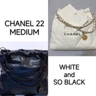 Chanel 22 Medium Bag  So Black White Tote Bag Hobo