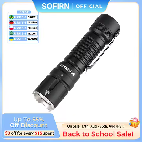 Sofirn SC33 XHP70.3 HI LED 21700 Rechargeable Tactical Flashlight 5200lm USB C with Tail E-switch Ou