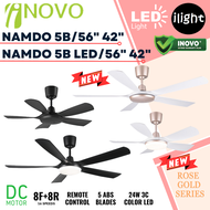 Regair Inovo NAMDO / NAMDO LED 42 56 Inches DC Motor 8F+8R Speed Remote Control 3C LED 5 Blades Ceiling Fan Rose Gold Series | Kipas Siling