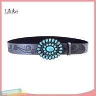 LK Women Denim Belt with Concho Women Faux Leather Boho Belt Vintage Western Belt with Rose Flower C