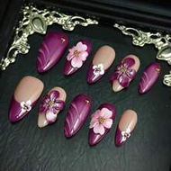 10pcs Almond Shaped Acrylic Nail Art Set, Includes Red, Purple, White Nail Stickers, Yellow & Purple