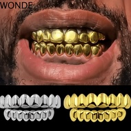WONDE Teeth Grillz Top Bottom Set, Anti Slip Glossy  Teeth Grillz Caps,  Gold Silver Eco-friendly Co