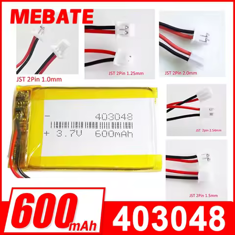 3.7V 600mAh 403048 Rechargeable Battery + JST 2Pin Plug 1.25/1.5/2.0 For Navigator Bluetooth Recorde