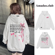 Amadus Bow Printed Cotton Fleece ZIP HOODIE with Bow print, Cute Bow print hoodie, Cute zip hoodie