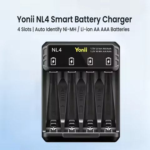 Yonii NL4 4-Slot Battery Charger Type-C Auto Detect 1.5V Li-ion &1.2V Ni-MH AA AAA Rechargeable Batt