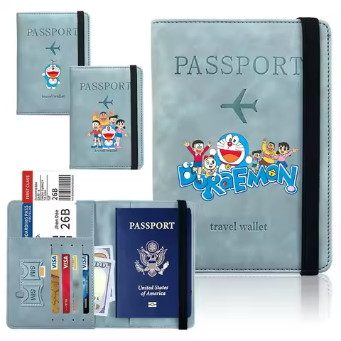 Doraemon Passport Holder for Travel Essentials Passport Wallet Cover Case for Travel Accessories Wom