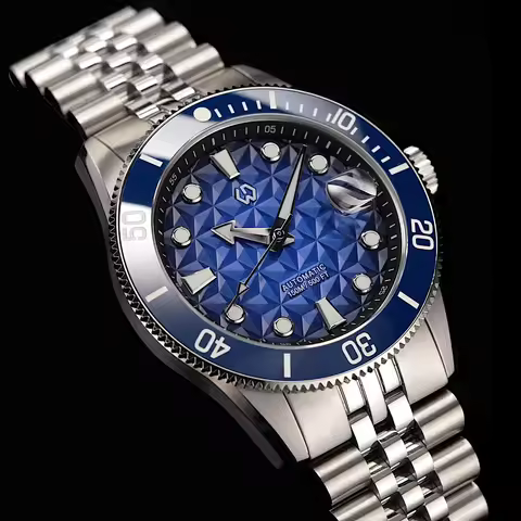 PT5000 Men's Mechanical Classic Style Ceramic Bezel 150 Depth Waterproof Advanced Diving Watch+Rubbe