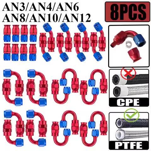 8X 3AN 4AN 6AN 8AN 10AN 12AN Straight 0 45 90 180 Degree Swivel Hose End Fitting Adapter For PTFE E8