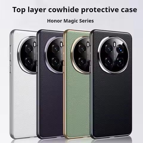 Luxurious Genuine Leather Back Electroplated Hard PC Cover Case For Honor Magic 7 Pro 6 Pro Huawei M