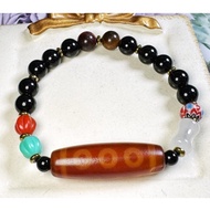 Tibetan Dzi Beads Five Eyes Dzi Beads 藏传老矿红肉五眼天珠 37.4x12mm