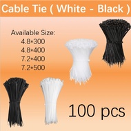 Mago 100pcs Zip Tie Cable Tie (Black and White) 4.8*300 - 4.8*400 - 7.2*400 - 7.2*500