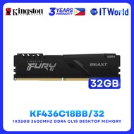 Itw | Kingston DDR4 RAM 32GB (1x32GB) 3600MT/s CL18 FURY Beast Black XMP (KF436C18BB/32)