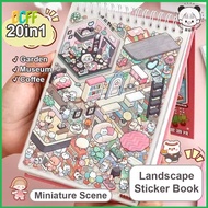 DCFF 20in1 Landscape Sticker Book Miniature Scene Collection Supermarket Bedroom 3D Pocket Cabin Sce