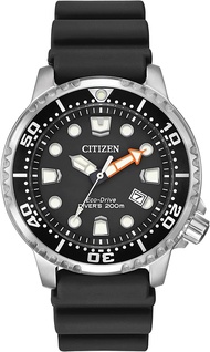 Citizen Eco-Drive Promaster Diver Mens Watch Stainless Steel with Polyurethane Strap Black Strap Black Dial