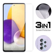 3-In-1 9H HD Clear Tempered Glass + Camera Lens Back Sticker For Samsung Galaxy A14 A24 A34 A54 A13 A23 A33 A53 A73 A02s A03s A04s A10s A20s A30s A32 A52s A70s A71 A72 M51 M52 M53 S10e A6 A7 2018 Note 10 Lite Carbon Fiber Screen Protector Film