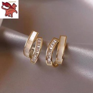 saudi gold 18k pawnable legit hikaw shell double earrings women's light luxury zircon niche temperament earrings women's simple personality earrings