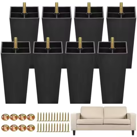 8 Pack 5.7 Inch Furniture Legs Plastic Sofa Couch Legs Square Tapered Feet Sofa Legs with M8 T-Nuts