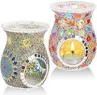 Lyellfe 2 Pack Essential Oil Burner, Fragrance Oil Warmer, Decorative Tealight Candle Holder, Incense Aromatherapy Oil Diffuser, Scented Wax Warmer for Gift Home Table Decor, Mosaic Glass
