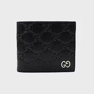 GUCCI Signature GG壓紋銀logo牛皮短夾(黑)