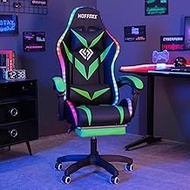 HOFFREE Gaming Chair with LED Lights and Massage Ergonomic Computer Chair with Footrest High Back Vi