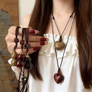 New Chinese Style Ethnic Style Braided Rope Can Open Wooden Gourd Love Pendant Necklace Women Retro 