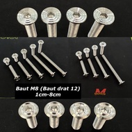 Slim Stainless Steel L Bolt POLOS & Spiral M8 (thread 12) 1.5cm 2cm 2.5cm 3cm 3.5cm 4cm 5cm 6cm 7cm 