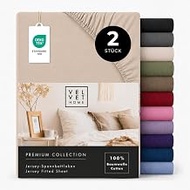 VelvetHome Fitted Sheet 90 x 200 cm, 100% combed cotton, Made in EU, 165 g/m², Set of 2 sheets from 