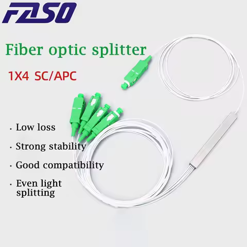 1X2 1X4 1X8 1X16 1X32 PLC 0.9mm 1m SC/APC Fiber Optic Splitter SM Single Mode G657A1 PVC FTTH Fiber 