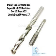 Paket mata bor set tap m14x1.25 drat Alus set Bor 12.5mm HSS Cocok untuk baut 19 kunci 17 Tap Drat A