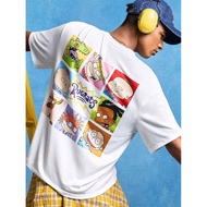 Nick 90s  Men Casual Loose Cartoon Character Print White Short Sleeve T-Shirt