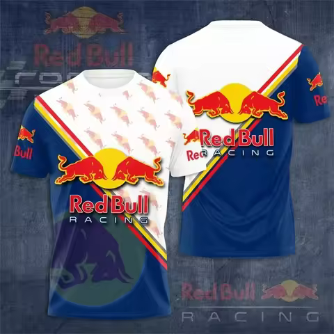 Red Bull men's oversized T-shirt, 3D printed racing T-shirt, fashionable motorcycle T-shirt, Red Bul