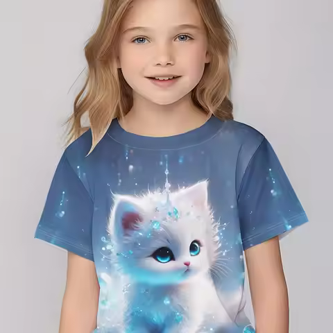 Children's Clothing Girl Clothes Short Sleeve Girl T-Shirt Kawaii Animals Print Cute Girl Top Kids S