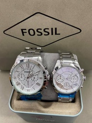 FOSSIL GRANT SPORTS Silver Tone Couple Watch authentic