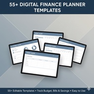 55+ Digital Finance Planner Templates | Income & Expense Tracker | Budget, Bills, Retirement Money P
