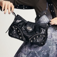 กระเป๋าสะพายข้างสีดำ กระเป๋าสะพายข้างแบบถือได้ กระเป๋าสะพายข้างสไตล์ย้อนยุค สไตล์เรโทร Y2K กระเป๋าสะ