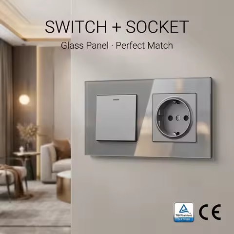 Joyhope Grey Color Glass Plate European Standard Wall Recessed Doorbell Switch, 1 Gang 2 Gang 3 Gang