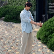 Halley J75 Korean Romantic Halley J75 Linen Long-Sleeved Shirt and Straight-Leg Trousers Set