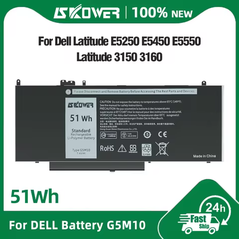 SKOWER 51Wh G5M10 Laptop Battery for Dell Latitude 3150 3160 E5250 E5450 E5550 Series WYJC2 1KY05 45